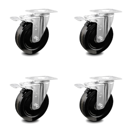 Service Caster 5 Inch Phenolic Swivel Top Plate Caster Set with Total Lock Brake SCC-TTL20S514-PHR-4